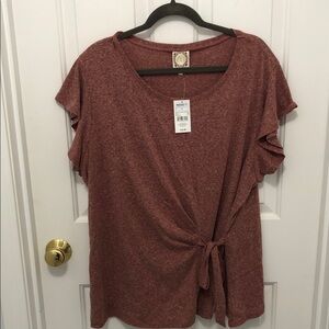 Casual Tie-Front Short Sleeve Top in Rust - Women